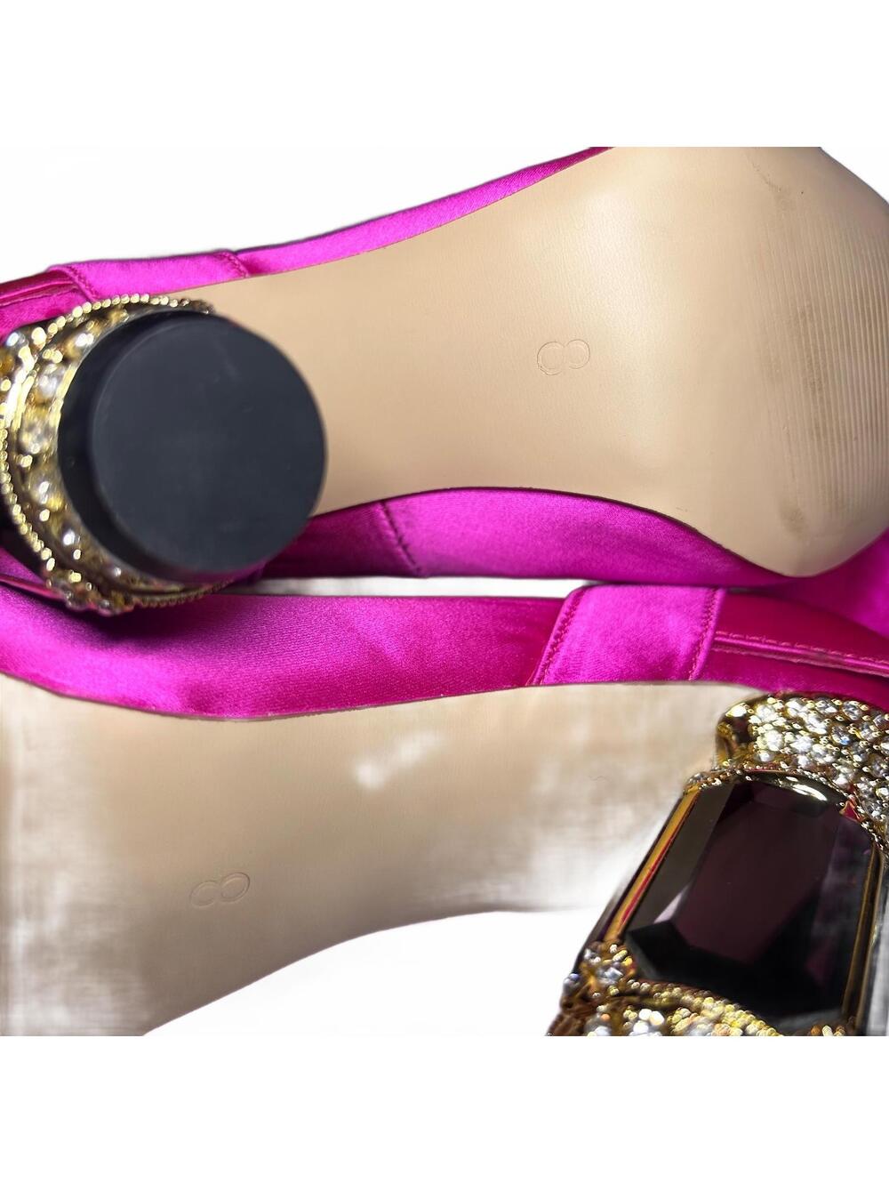 FSJ Fuchsia satin pumps with purple glam heal - Picture 7 of 8